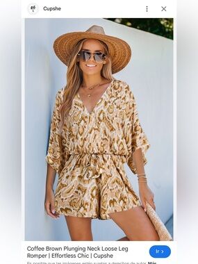 Cupshe Coffee Brown Printed Plunging Neck Romper